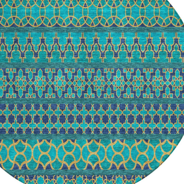 Homeroots 3' Artichoke Green Quatrefoil Washable Area Rug – Elegant Indoor Outdoor Design For Any Space 8' Round Polyester 583254