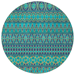 Homeroots 3' Artichoke Green Quatrefoil Washable Area Rug – Elegant Indoor Outdoor Design For Any Space 8' Round Polyester 583254