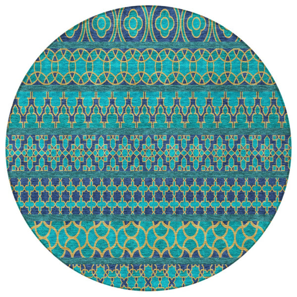 Homeroots 3' Artichoke Green Quatrefoil Washable Area Rug – Elegant Indoor Outdoor Design For Any Space 8' Round Polyester 583254