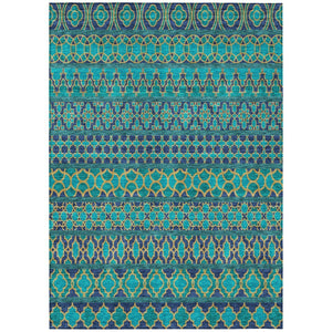 HomeRoots 9' Teal Blue and Navy Quatrefoil Washable Area Rug for Indoor Outdoor Use - Durable, Stylish, Easy Care 9' X 12' 583256