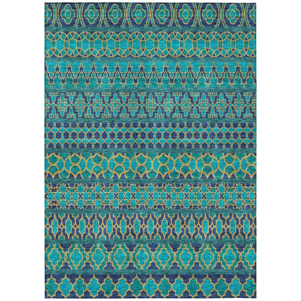 HomeRoots 9' Teal Blue and Navy Quatrefoil Washable Area Rug for Indoor Outdoor Use - Durable, Stylish, Easy Care 9' X 12' 583256