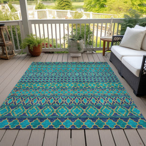 Homeroots 3' Artichoke Green Quatrefoil Washable Area Rug – Elegant Indoor Outdoor Design For Any Space 10' X 14' Polyester 583257