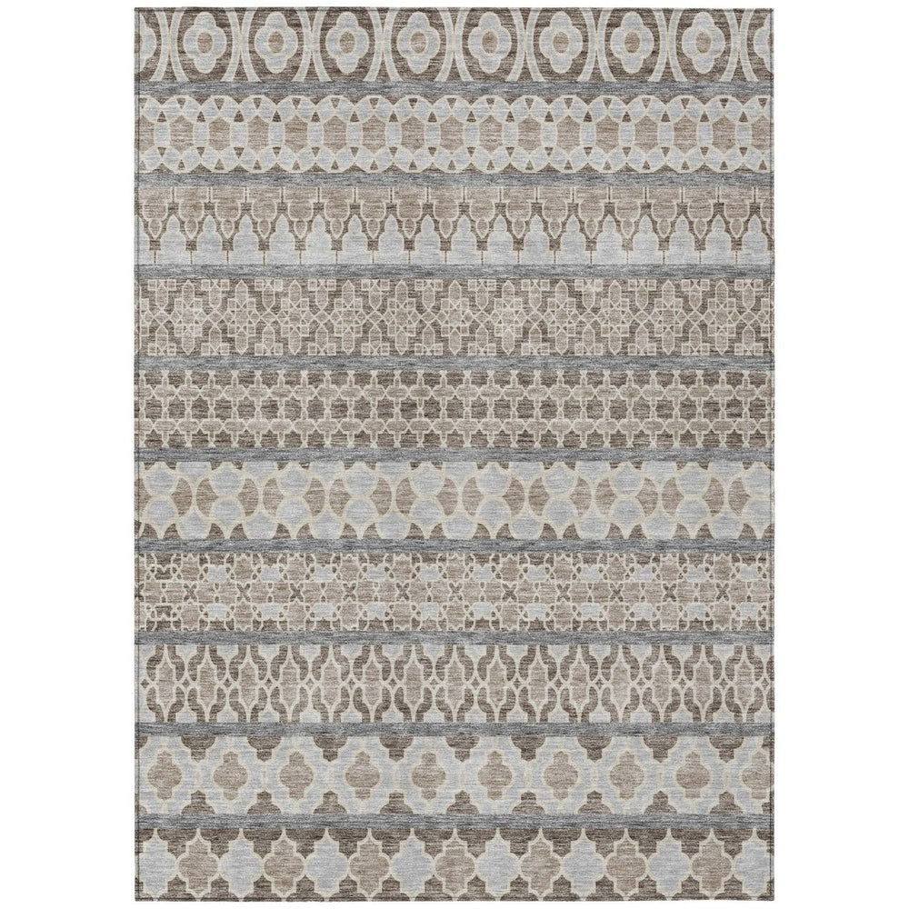 HomeRoots 9' Durable Washable Quatrefoil Area Rug in Taupe, Beige, and Gray – Perfect for Indoor and Outdoor Use 9' X 12' 583262
