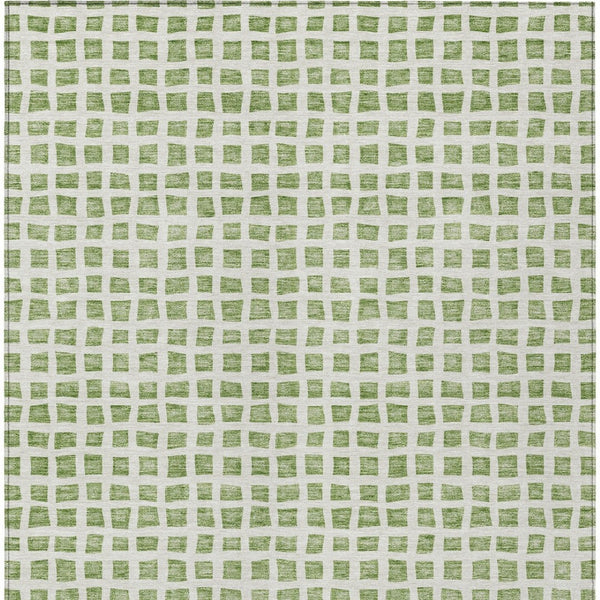 Homeroots 3' Artichoke Green And Ivory Geometric Washable Area Rug For Indoor And Outdoor Spaces, Durable Design 5' X 8' Polyester 583265