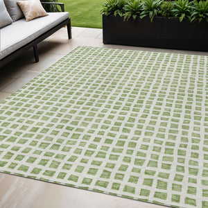 Homeroots 3' Artichoke Green And Ivory Geometric Washable Area Rug For Indoor And Outdoor Spaces, Durable Design 5' X 8' Polyester 583265