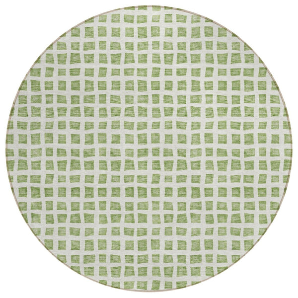 HomeRoots 5' Artichoke Green and Ivory Geometric Area Rug - Stylish, Washable Indoor-Outdoor Accent for Any Space 8' Round 583266