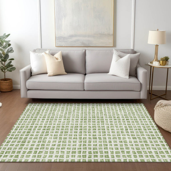 Homeroots 3' Artichoke Green And Ivory Geometric Washable Area Rug For Indoor And Outdoor Spaces, Durable Design 10' X 14' Polyester 583269