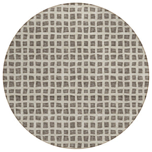 HomeRoots 5' Durable Brown Taupe and Ivory Geometric Washable Rug for Indoor-Outdoor Versatile Living Spaces 8' Round 583272