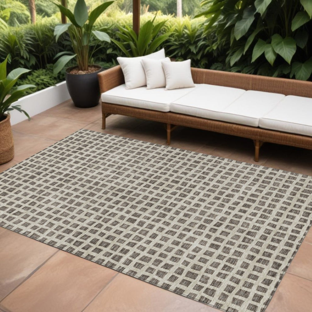 HomeRoots 9' Geometric Brown Taupe and Ivory Area Rug – Durable, Washable, Stylish for Indoor and Outdoor Use 9' X 12' 583274