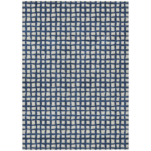 HomeRoots 5' Navy Blue and Ivory Geometric Area Rug - Durable, Washable, Indoor/Outdoor Style for High-Traffic Spaces 5' X 8' 583277