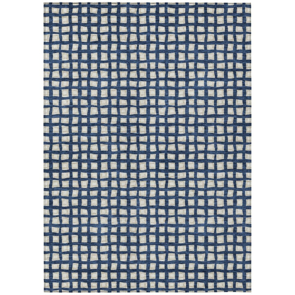 HomeRoots 5' Navy Blue and Ivory Geometric Area Rug - Durable, Washable, Indoor/Outdoor Style for High-Traffic Spaces 8' X 10' 583279