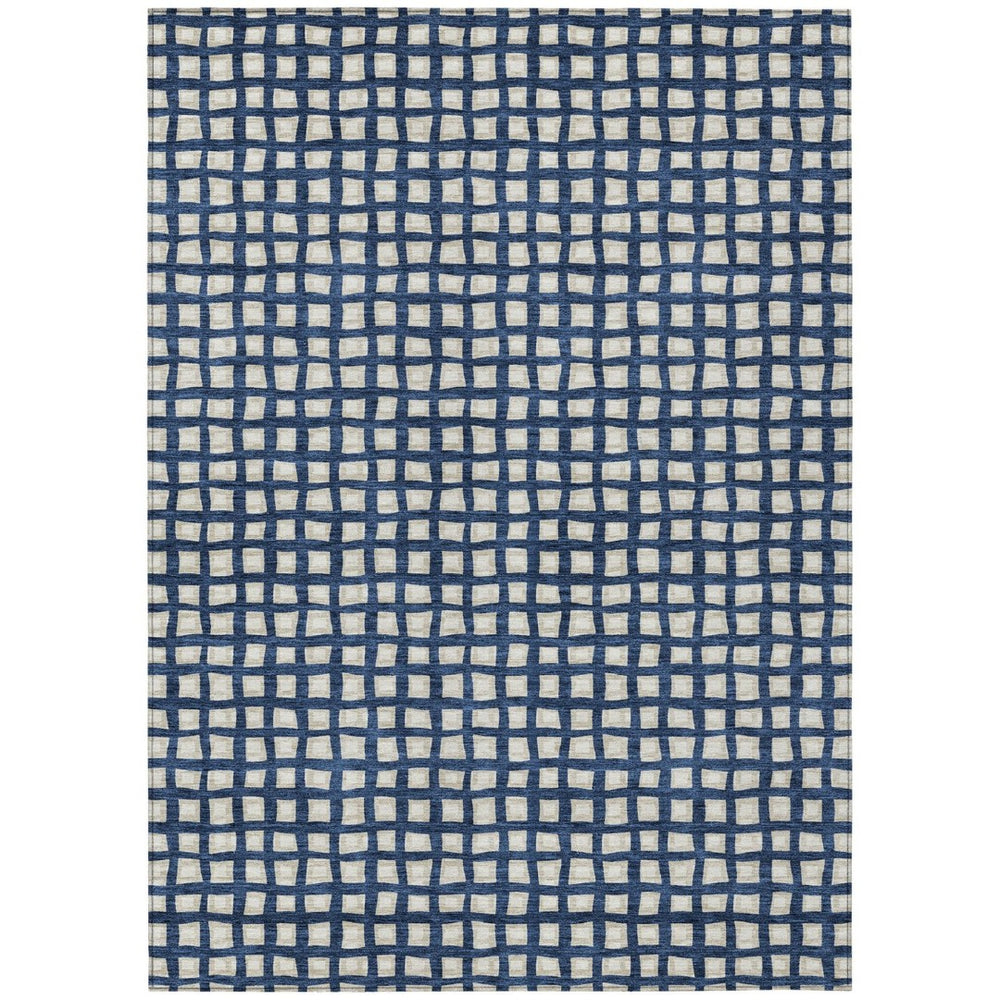 HomeRoots 9' Stylish Navy Blue and Ivory Geometric Washable Rug for Indoor and Outdoor Spaces, Durable Design 9' X 12' 583280