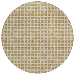 HomeRoots 5' Gold and Beige Geometric Area Rug - Stylish, Durable, Washable for Indoor and Outdoor Spaces 8' Round 583284