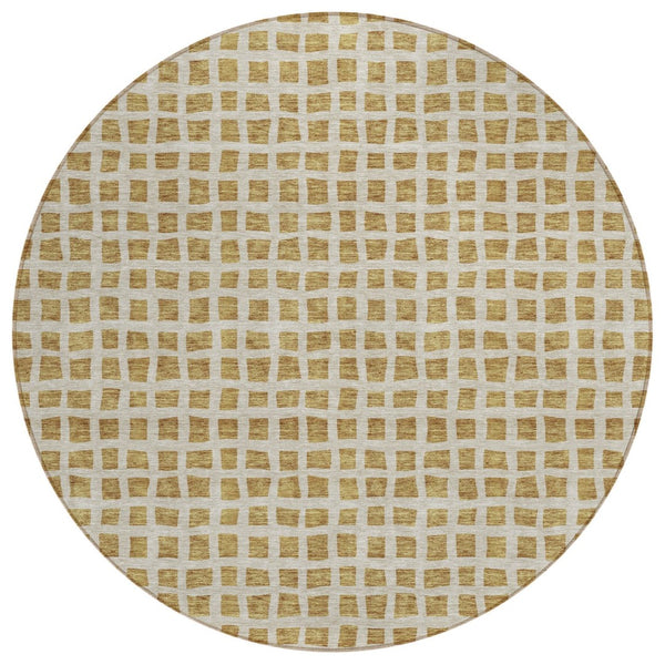 HomeRoots 5' Gold and Beige Geometric Area Rug - Stylish, Durable, Washable for Indoor and Outdoor Spaces 8' Round 583284