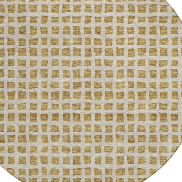 Homeroots 3' Artichoke Green And Ivory Geometric Washable Area Rug For Indoor And Outdoor Spaces, Durable Design 8' Round Polyester 583284