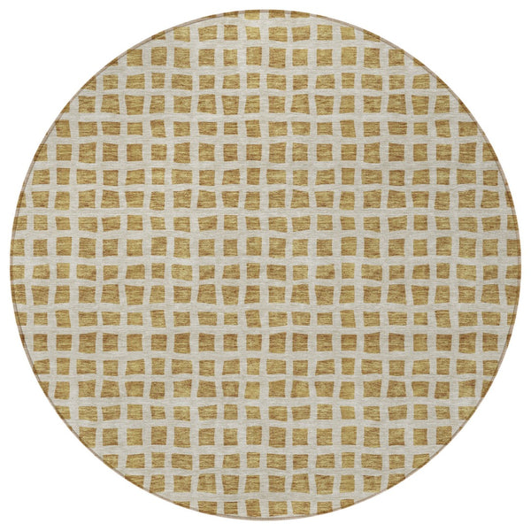 Homeroots 3' Artichoke Green And Ivory Geometric Washable Area Rug For Indoor And Outdoor Spaces, Durable Design 8' Round Polyester 583284