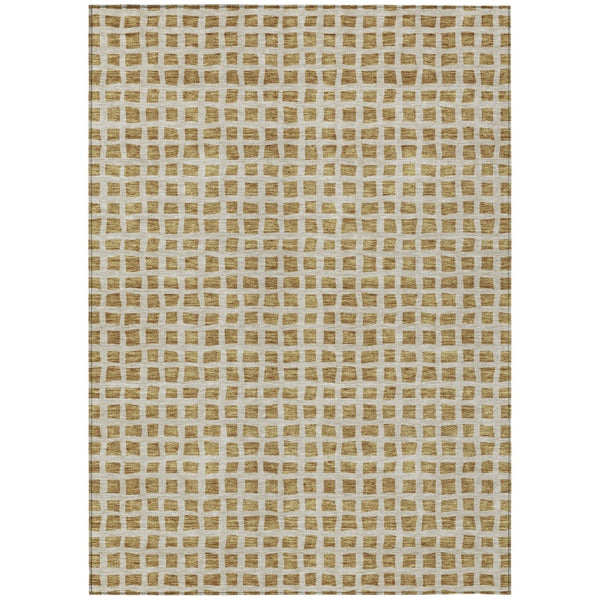 HomeRoots 5' Gold and Beige Geometric Area Rug - Stylish, Durable, Washable for Indoor and Outdoor Spaces 8' X 10' 583285