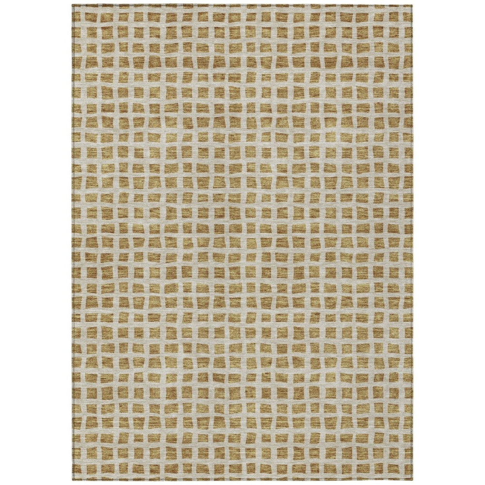 HomeRoots 9' Gold and Beige Geometric Indoor Outdoor Area Rug - Stylish, Durable, and Washable for Any Space 9' X 12' 583286
