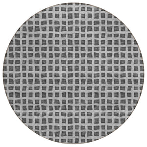 HomeRoots 5' Graphite Gray and Silver Geometric Washable Area Rug for Stylish Indoor and Outdoor Spaces 8' Round 583290