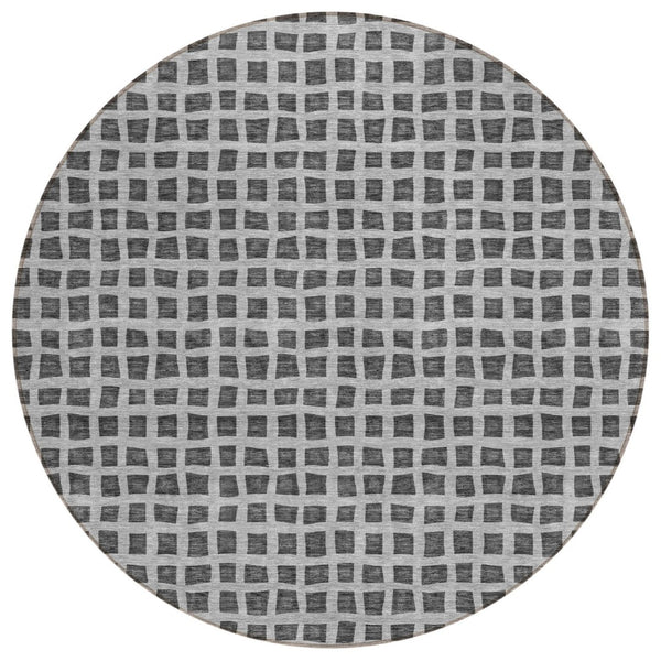 HomeRoots 5' Graphite Gray and Silver Geometric Washable Area Rug for Stylish Indoor and Outdoor Spaces 8' Round 583290