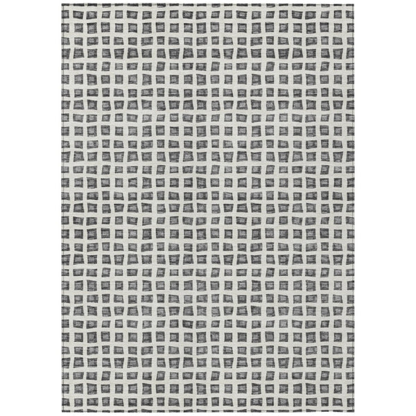 HomeRoots 5' Modern Geometric Gray Charcoal and Silver Area Rug – Washable, Durable, Indoor-Outdoor Design 5' X 8' 583295