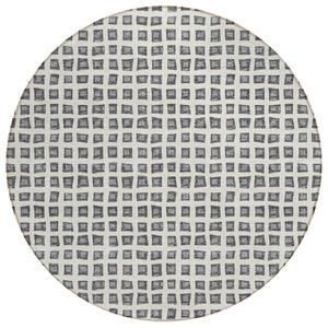 HomeRoots 5' Modern Geometric Gray Charcoal and Silver Area Rug – Washable, Durable, Indoor-Outdoor Design 8' Round 583296