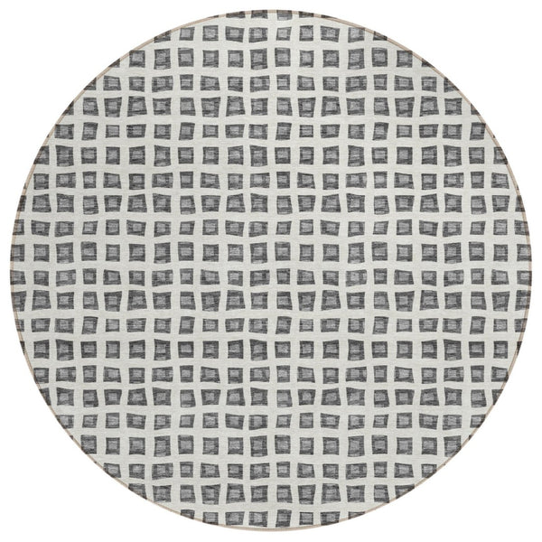 HomeRoots 5' Modern Geometric Gray Charcoal and Silver Area Rug – Washable, Durable, Indoor-Outdoor Design 8' Round 583296