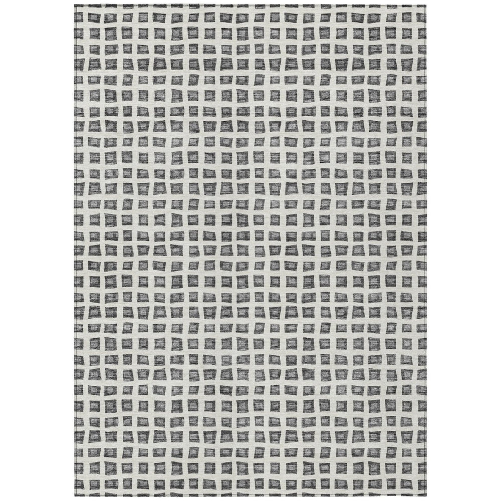 HomeRoots 9' Geometric Gray Charcoal and Silver Washable Area Rug - Durable for Indoor and Outdoor Use 9' X 12' 583298