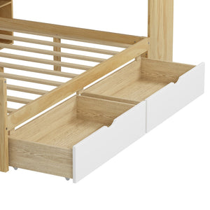 English Elm Wooden L-shape Twin Bed with Study Desk Bookshelf and Nine Storage Cabinets N733S247070M