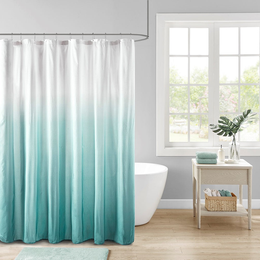 English Elm Ombre Seersucker Shower Curtain Aqua 72x72 – Lightweight Embossed Texture, Machine Washable Elegance B035P268152