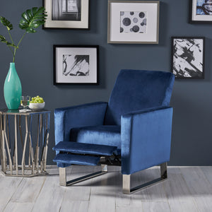 English Elm Christopher Knight Home® - Arvin Plush Push-Back Recliner with Stainless Steel Legs — Modern Fabric Comfort for Living Rooms Blue 65272.00NVLTCBLT