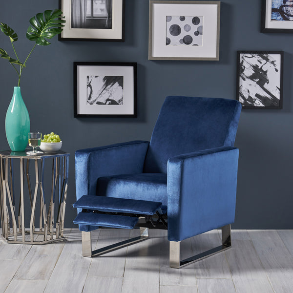 English Elm Christopher Knight Home® - Arvin Plush Push-Back Recliner with Stainless Steel Legs — Modern Fabric Comfort for Living Rooms Blue 65272.00NVLTCBLT