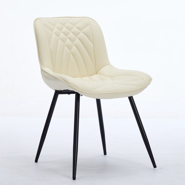 English Elm Dining Curved Back Dining Chair Set of 2 — Ergonomic Upholstered PU with Perforation, Thick Cushion, Floor-Safe Caps Cream W1143P254984