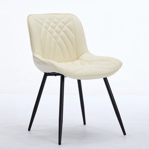 English Elm Dining Chairs Mid Century Modern Set of 2 with Curved Back Support, Perforated PU Upholstery, Cushioned Comfort and Floor-Protecting Adjustable Leg Caps Cream W1143P254984