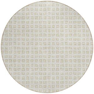 Homeroots 3' Artichoke Green And Ivory Geometric Washable Area Rug For Indoor And Outdoor Spaces, Durable Design 8' Round Polyester 583302