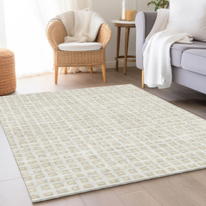 Homeroots 3' Artichoke Green And Ivory Geometric Washable Area Rug For Indoor And Outdoor Spaces, Durable Design 8' X 10' Polyester 583303