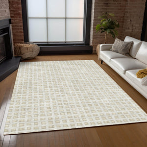 HomeRoots 5' Stylish Ivory and Beige Geometric Area Rug - Washable, Durable for Indoor and Outdoor Spaces 8' X 10' 583303
