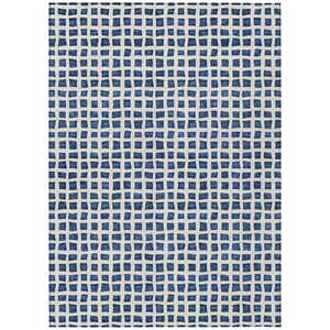 HomeRoots 5' Navy Blue and Ivory Geometric Indoor Outdoor Area Rug – Durable, Washable, Stylish for Any Space 5' X 8' 583307