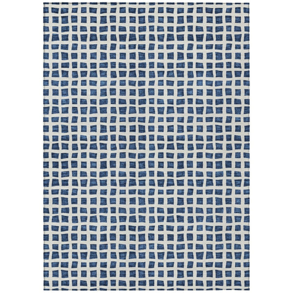 HomeRoots 5' Navy Blue and Ivory Geometric Indoor Outdoor Area Rug – Durable, Washable, Stylish for Any Space 5' X 8' 583307