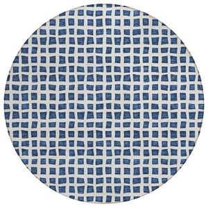 HomeRoots 5' Navy Blue and Ivory Geometric Indoor Outdoor Area Rug – Durable, Washable, Stylish for Any Space 8' Round 583308