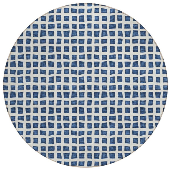 HomeRoots 5' Navy Blue and Ivory Geometric Indoor Outdoor Area Rug – Durable, Washable, Stylish for Any Space 8' Round 583308