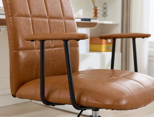 English Elm Antique Pu Leather High Back Office Chair with Swivel Gas Lift and Padded Armrests Antique Brown W3149S00005