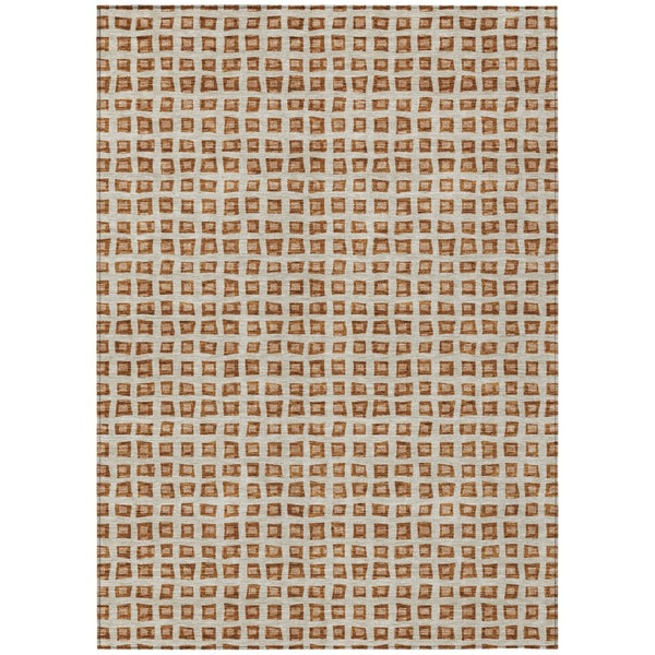 HomeRoots 5' Indoor Outdoor Area Rug - Vibrant Orange Beige Copper Geometric Design for High-Traffic Spaces 5' X 8' 583313