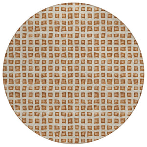 HomeRoots 5' Indoor Outdoor Area Rug - Vibrant Orange Beige Copper Geometric Design for High-Traffic Spaces 8' Round 583314