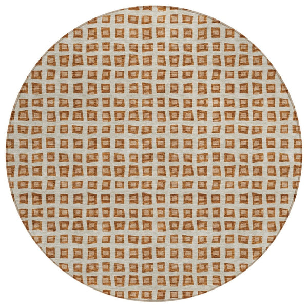 HomeRoots 5' Indoor Outdoor Area Rug - Vibrant Orange Beige Copper Geometric Design for High-Traffic Spaces 8' Round 583314