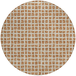 Homeroots 3' Artichoke Green And Ivory Geometric Washable Area Rug For Indoor And Outdoor Spaces, Durable Design 8' Round Polyester 583314