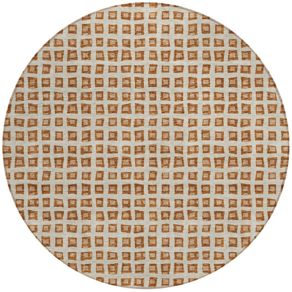 Homeroots 3' Artichoke Green And Ivory Geometric Washable Area Rug For Indoor And Outdoor Spaces, Durable Design 8' Round Polyester 583314