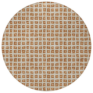 Homeroots 3' Artichoke Green And Ivory Geometric Washable Area Rug For Indoor And Outdoor Spaces, Durable Design 8' Round Polyester 583314