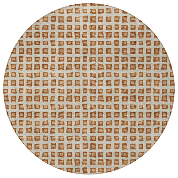 Homeroots 3' Artichoke Green And Ivory Geometric Washable Area Rug For Indoor And Outdoor Spaces, Durable Design 8' Round Polyester 583314