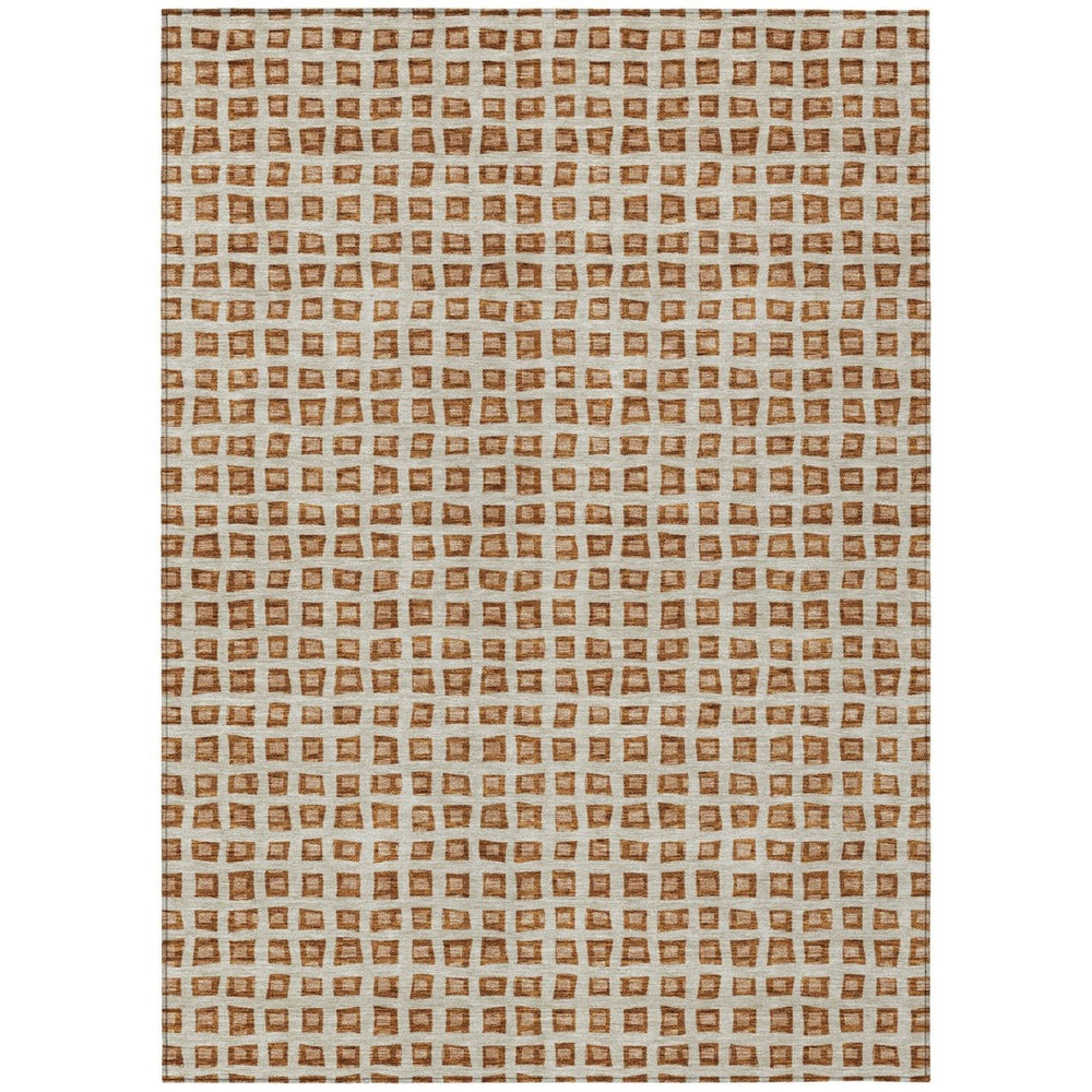 HomeRoots 9' Geometric Indoor Outdoor Area Rug in Rich Orange, Beige, and Copper - Durable, Washable Design 9' X 12' 583316